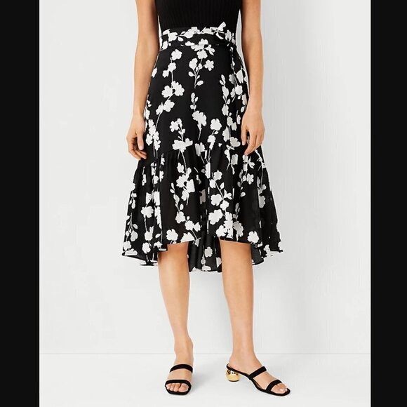 Ann Taylor Shadow Floral Flounce Midi Skirt 10 NWT - Picture 1 of 6